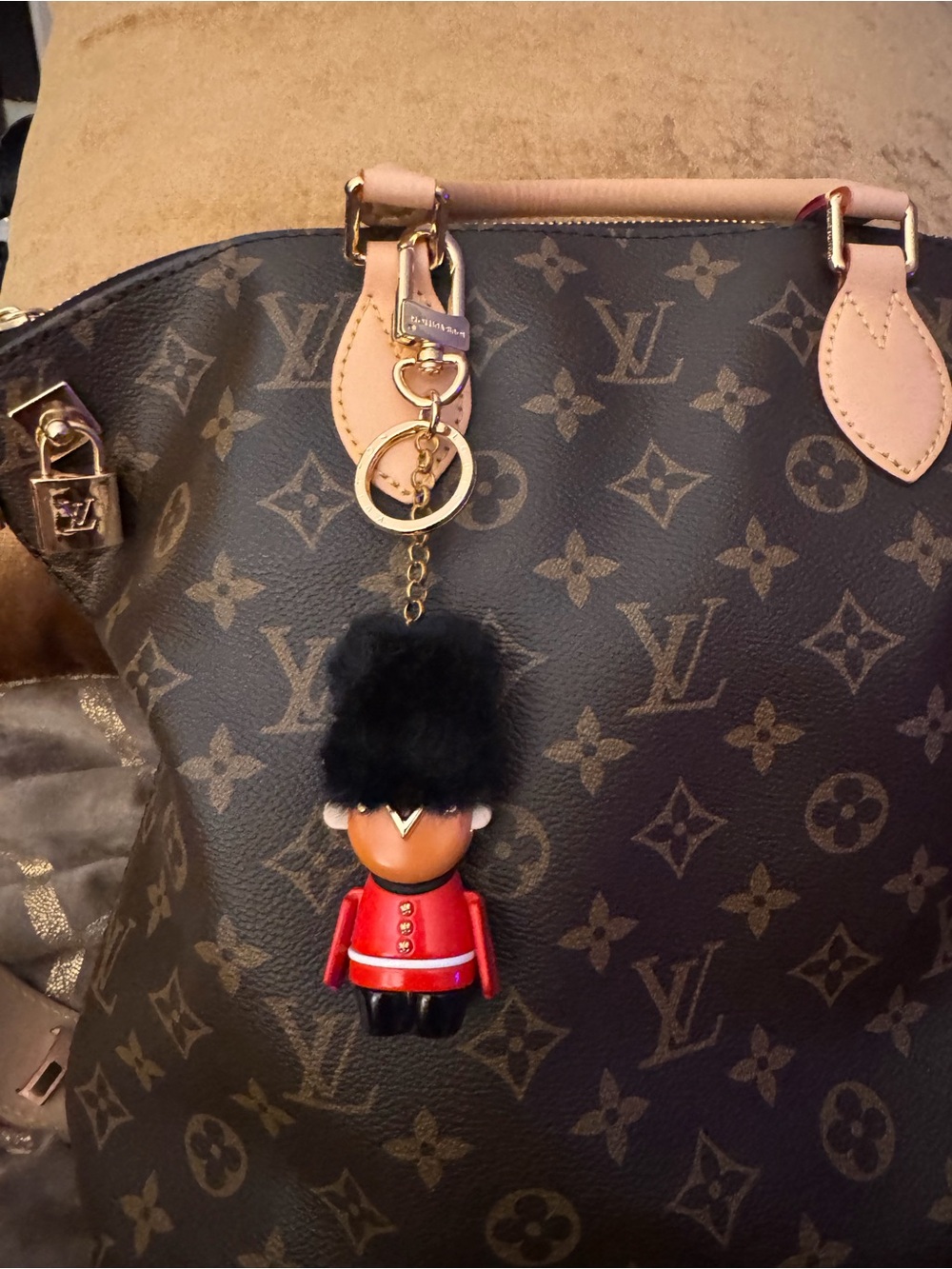 Louis Vuitton Black Fur Pom Soldier Bag Charm Keyring